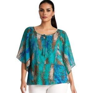 Cato Teal and Brown Patterned Blouse